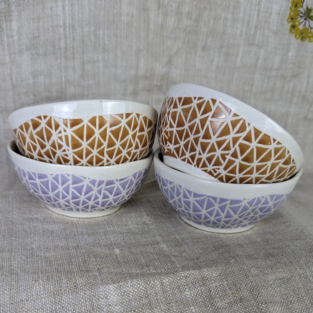 Creative Co-Op Patterned Stoneware Bowls Purple and Brown Set of 4
